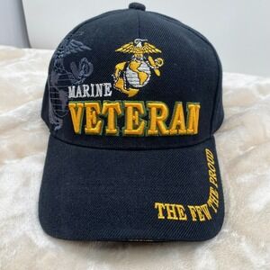 US Marine Veteran Black Adjustable Baseball Cap Hat Golden Lion Mens OSFM